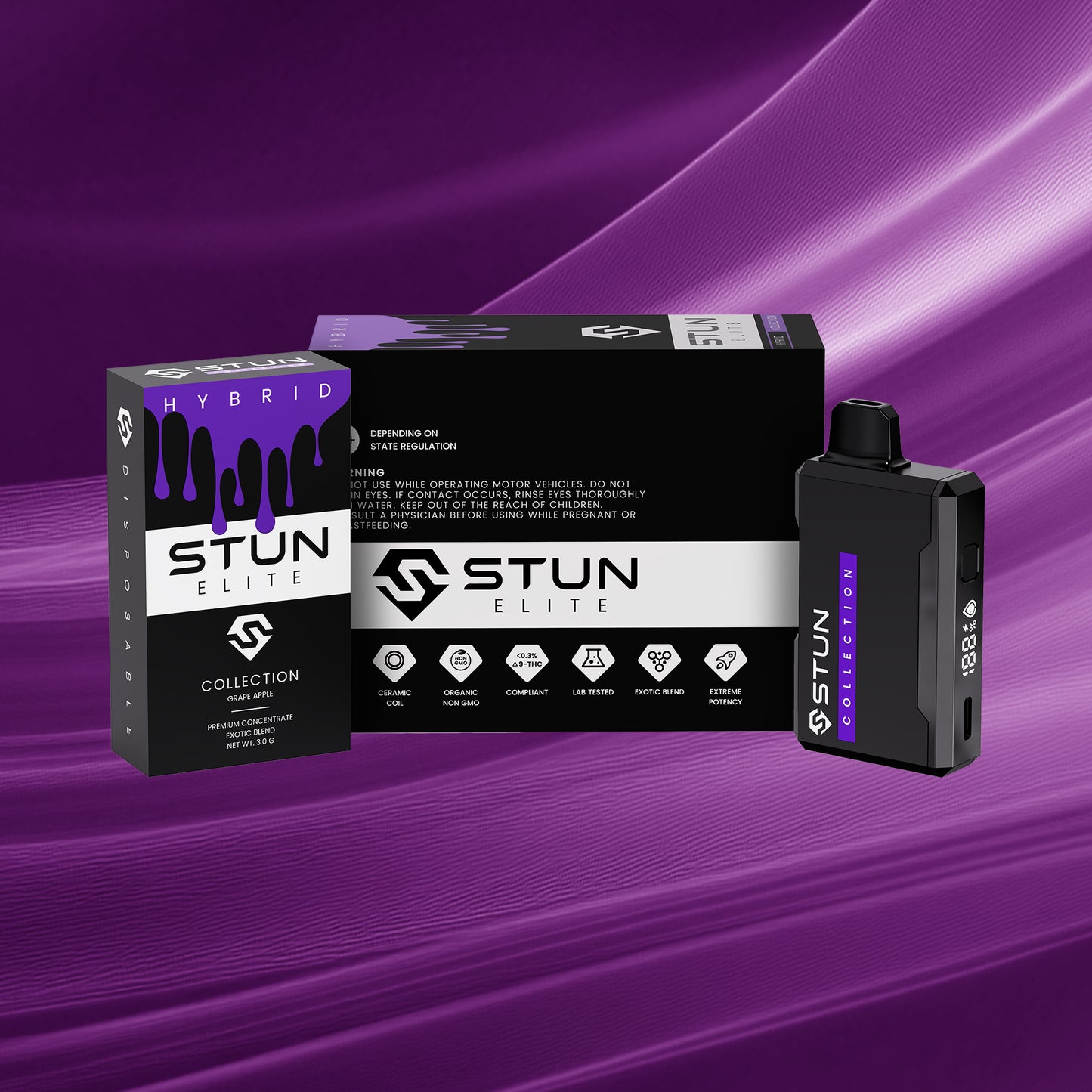 STUN THCP 3.0 g Disposable 5-Pack– Collection (Hybrid) – Grape Apple