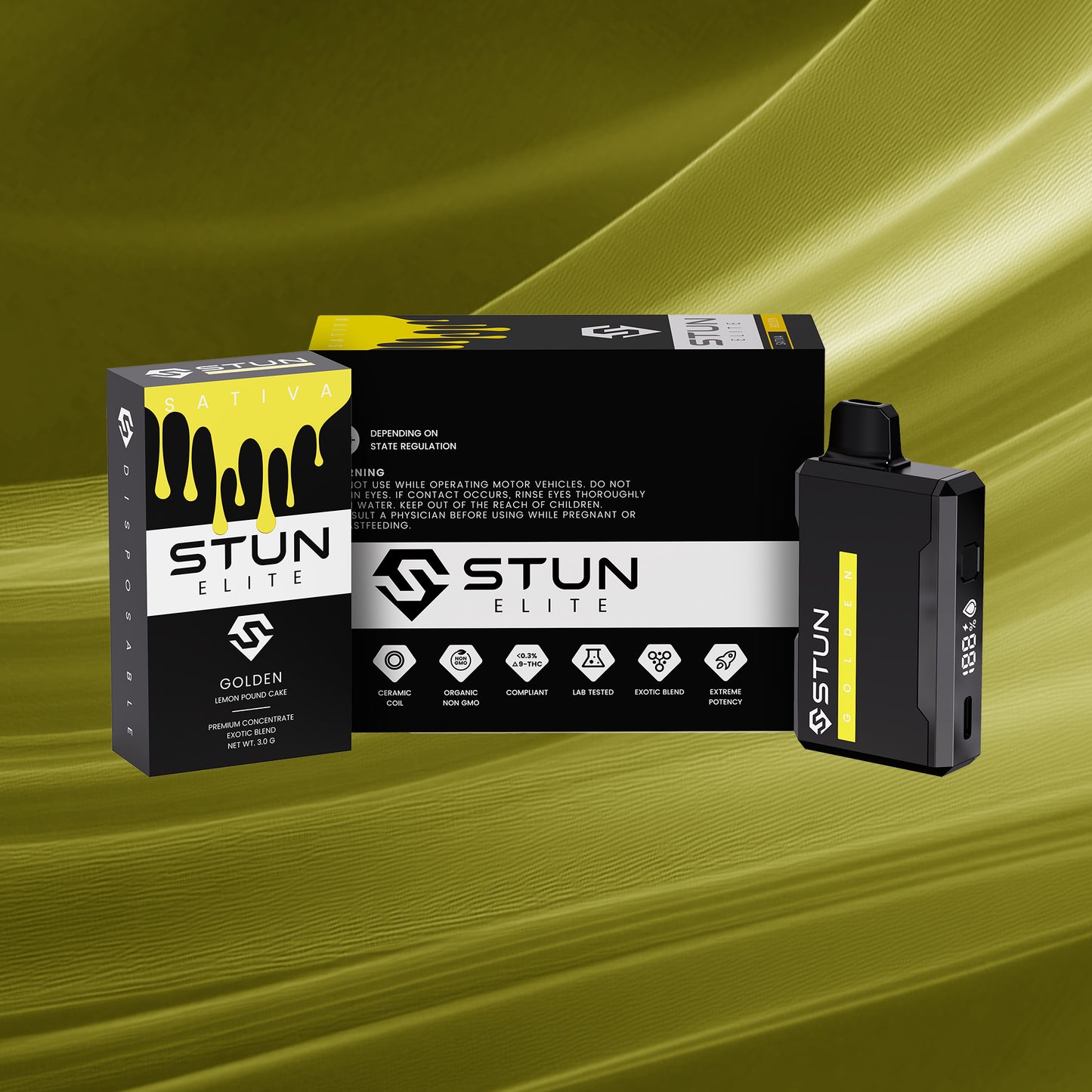 STUN THCP 3.0 g Disposable 5-Pack – Golden (Sativa) – Lemon Pound Cake