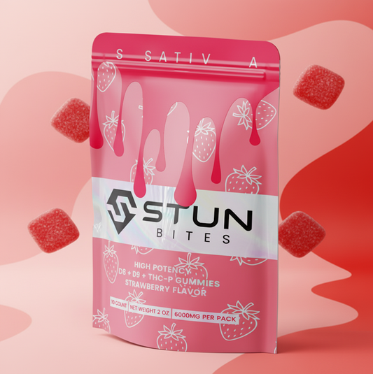 STUN Bites –  Strawberry (Sativa) – D8 + D9 + THC-P Gummies – 10-Pack